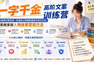 (20127期)一字千金高阶文案训练营:从绝密文案布局、灵魂收心到爆款基因与成交公式,系统掌握人物故事营销方法