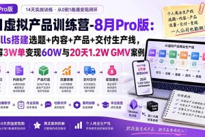 （20137期）AI虚拟产品训练营-8月Pro版-更新：Skills搭建选题+内容+产品+交付生产线，拆解3W单变现60W与20天1.2W GMV案例