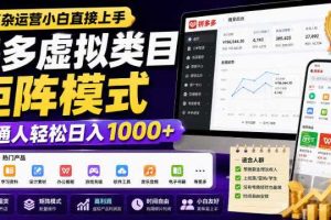 无复杂运营小白直接上手，多多虚拟类目矩阵模式，普通人轻松日入1000+【揭秘】