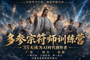 多参宗符师训练营,35天成为AI时代创作者,广告|短片|长剧,一种方法,三段实训,举一反三,打通全品类的创作能力