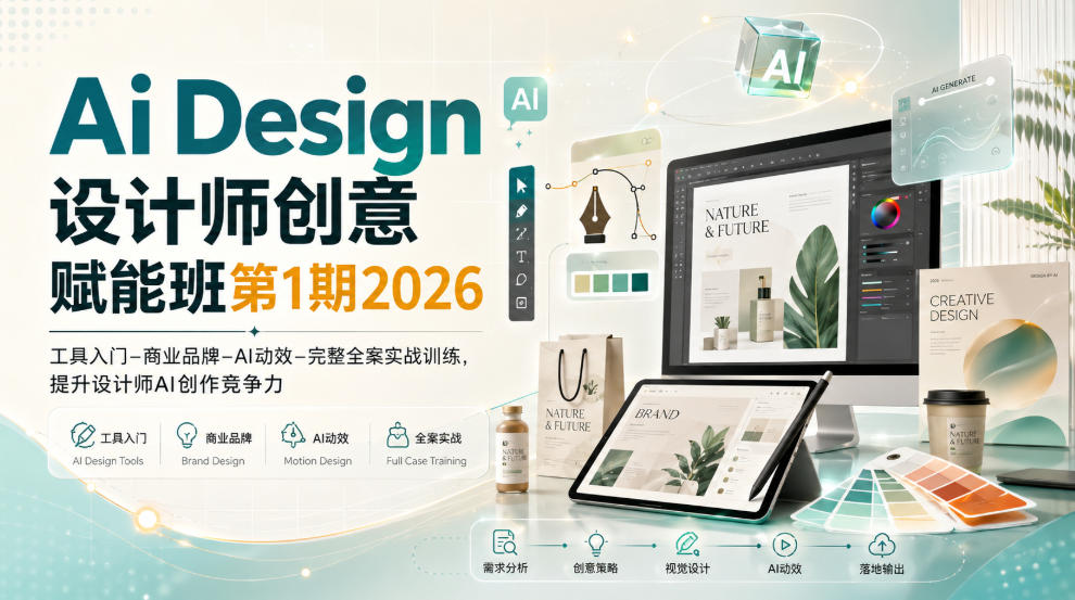 Ai Design设计师创意赋能班第1期2026|工具入门‑商业品牌‑AI动效‑完整全案实战训练,提升设计师AI创作竞争力
