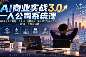 (20249期)AI商业实战3.0一人公司系统课:系统学习人工智能、个人IP、流量增长、爆款写作与创业方法,跑通一人公司闭环