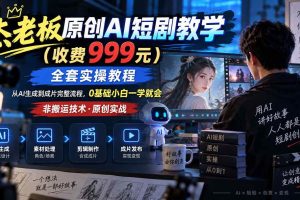 （20254期）杰老板原创AI短剧教学（收费999元），全套实操教程，0基础小白一学就会，非搬运技术