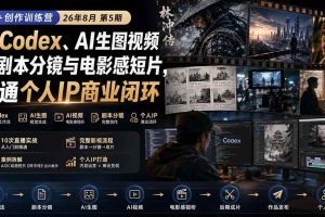 （20259期）AI+创作训练营26年第5期-更新：从Codex、AI生图视频到剧本分镜与电影感短片，跑通个人IP商业闭环