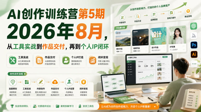 AI创作训练营第5期2026年8月,从工具实战到作品交付,再到个人IP闭环(更新0904)