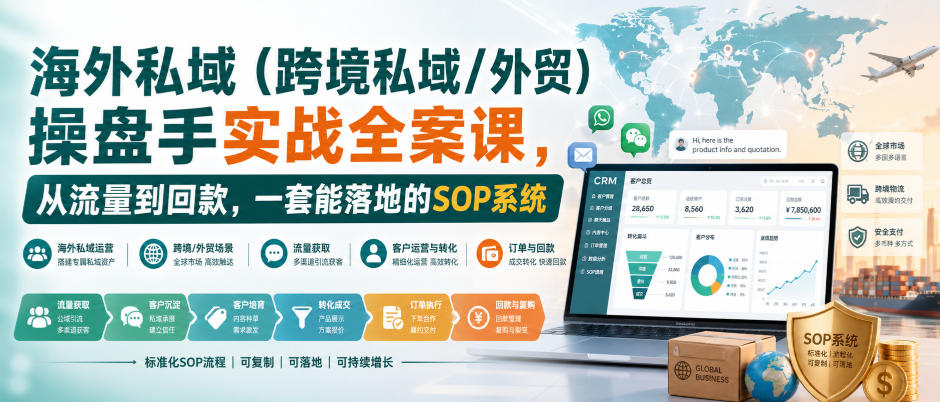 海外私域(跨境私域/外贸)操盘手实战全案课,从流量到回款,一套能落地的SOP系统