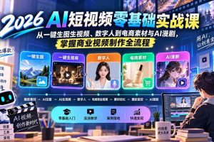 (20263期)2026AI短视频零基础实战课:从一键生图生视频、数字人到电商素材与AI漫剧,掌握商业视频制作全流程