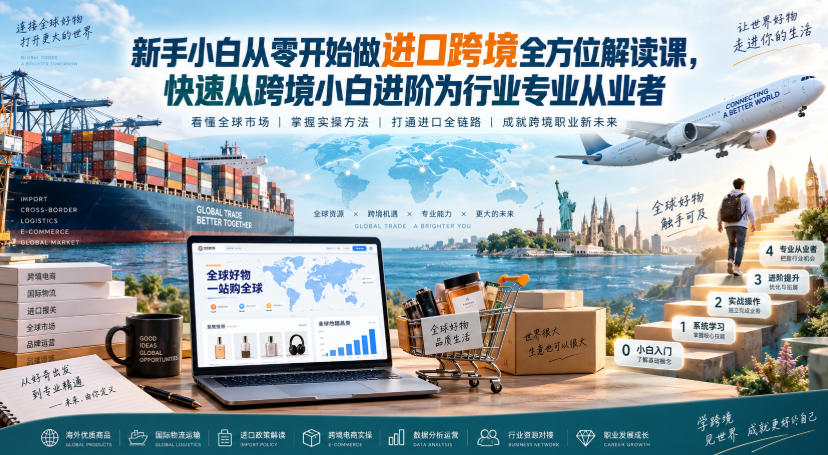 新手小白从零开始做进口跨境全方位解读课,快速从跨境小白进阶为行业专业从业者