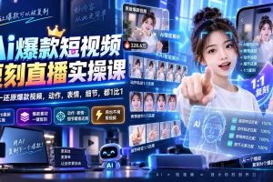 (20304期)最新Ai爆款短视频复刻直播实操课,一比一还原爆款视频,动作,表情,细节,都1比1