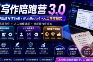 AI写作陪跑营3.0，Ai智能体创建写作skill（workbuddy）+人工手写模式（手搓模式），去除AI痕迹（头条号、公众号、百家号）（更新0907）