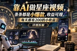 靠AI做星座视频,条条都是小爆款,收益可观,每天都有200的小收益,详细拆解