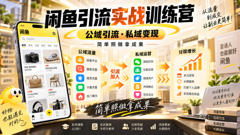 闲鱼引流实战训练营,公域引流·私域变现,简单照做拿成果