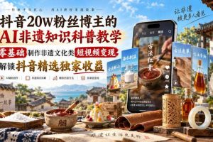 抖音20W粉丝博主的AI非遗知识科普教学,零基础制作非遗文化类短视频变现,解锁抖音精选独家收益