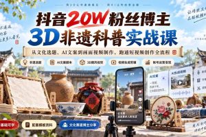 （20356期）抖音20W粉丝博主3D非遗科普实战课：从文化选题、AI文案到画面视频制作，跑通短视频创作全流程