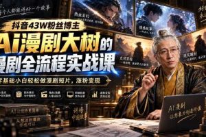 抖音43W粉丝博主Ai漫剧大树的漫剧制作全流程实战课，零基础小白轻松做漫剧短片，涨粉变现