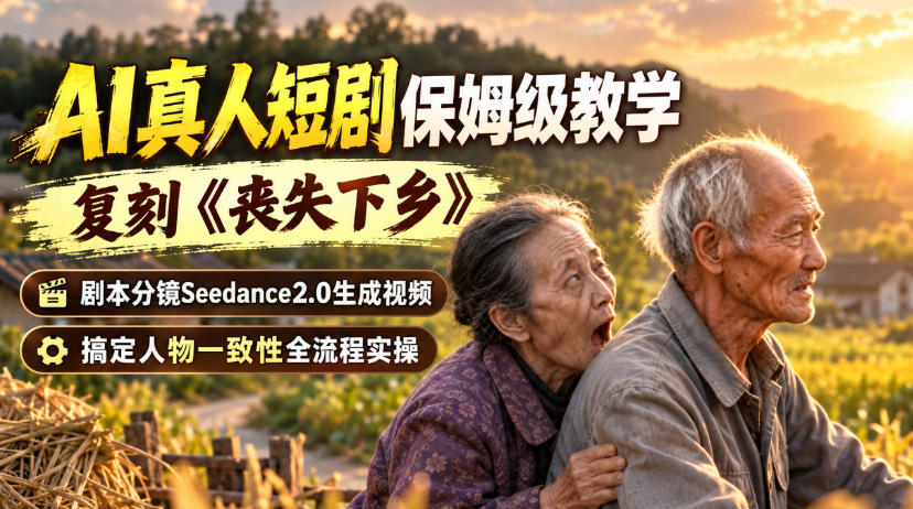 AI真人短剧保姆级教学,复刻《丧失下乡》,剧本分镜Seedance2.0生成视频,搞定人物一致性全流程实操