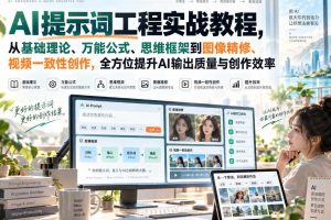 AI提示词工程实战教程,从基础理论、万能公式、思维框架到图像精修、视频一致性创作,全方位提升AI输出质量与创作效率