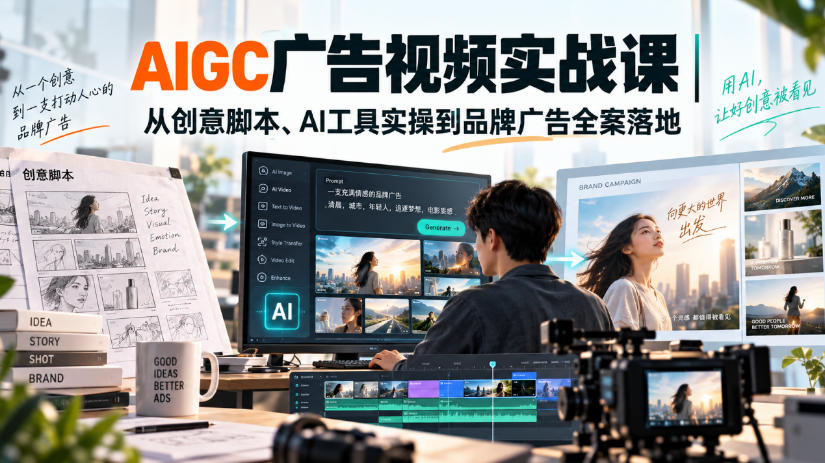 AIGC广告视频实战课|从创意脚本、AI工具实操到品牌广告全案落地