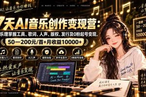 (20442期)AI音乐创作变现营:零乐理掌握工具、歌词、人声、版权、发行及0粉起号变现,50—200元/首+月收益10000+