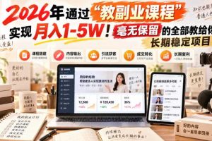 2026年通过“教副业课程”实现月入1-5W！毫无保留的全部教给你！长期稳定项目【揭秘】