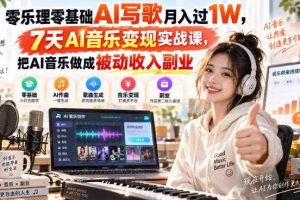 零乐理零基础AI写歌月入过1W,7天AI音乐变现实战课,把AI音乐做成被动收入副业