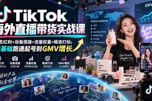 (20465期)TikTok海外直播带货实战课|生态红利+设备搭建+流量权重+精准打标,零基础跑通起号到GMV增长