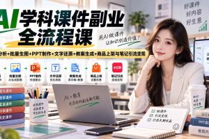 (20469期)AI学科课件副业全流程课|对标分析+批量生图+PPT制作+文字还原+教案生成+商品上架与笔记引流变现