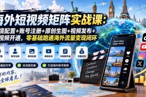 (20470期)海外短视频矩阵实战课:环境配置+账号注册+原创生图+视频发布+中视频开通,零基础跑通海外流量变现闭环