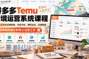 Temu跨境拼多多运营系统课程，零基础学会店铺搭建、风险评估、爆款选品、店铺管理，吃透跨境店铺日常核心运营工作
