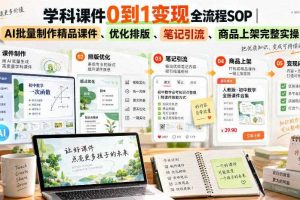 学科课件0到1变现全流程SOP｜AI批量制作精品课件、优化排版、笔记引流、商品上架完整实操​