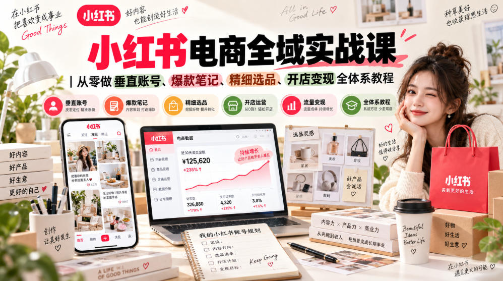 小红书电商全域实战课|从零做垂直账号、爆款笔记、精细选品、开店变现全体系教程
