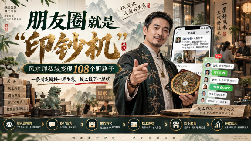 朋友圈就是“印钞机”,风水师私域变现108个野路子,一条朋友圈换一单生意,线上线下一起吃【文档】
