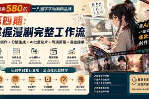 （20501期）外面卖580的十八漫字字动画精品课-第四期-更新：剧本创作+分镜生成+AI批量制片+导演剪辑+商业接单，漫剧完整工作流