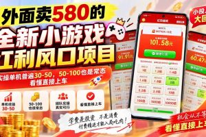 （20519期）外面卖580的全新小游戏红利风口已炸场，实操单机普遍30-50，50-100也是常态，看懂直接上车