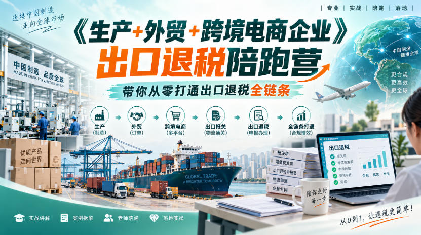 《生产+外贸+跨境电商企业》出口退税陪跑营,带你从零打通出口退税全链条