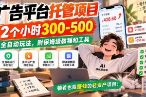 广告平台托管项目,2个小时300-500,全自动玩法,附保姆级教程和工具,小白照着就能做【揭秘】