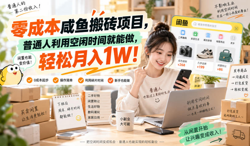 零成本咸鱼搬砖项目,普通人利用空闲时间就能做,轻松月入1W!【揭秘】