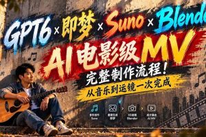 (20587期)GPT6×即梦×Suno×Blender|AI电影级MV完整制作流程!从音乐到运镜一次完成 (无水印)