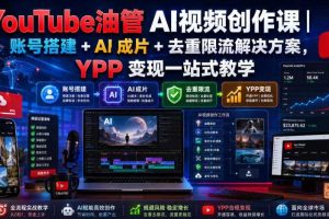 YouTube油管AI视频创作课｜账号搭建+AI成片+去重限流解决方案，YPP变现一站式教学（更新0925）