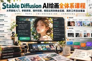 【无水印】Stable Diffusion AI绘画全体系课程，从零基础入门、参数原理、插件控图、模型运用到商业实操、高阶工作流全覆盖