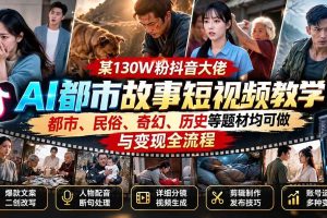 (20692期)某130W粉抖音大佬AI都市故事短视频教学:都市、民俗、奇幻、历史等题材均可做与变现全流程