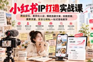 小红书ip打造实战课,商业定位、差异化人设、爆款选题文案、拍摄剪辑、搜索流量、安全公转私一站式落地教学