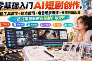 零基础入门AI短剧创作,全套工具教学+剧本撰写+角色场景搭建+分镜剪辑配音,一站式掌握短剧完整制作与变现