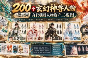 200个玄幻神兽人物+提示词ai漫剧人物资产三视图