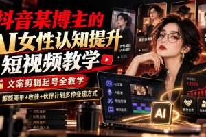 抖音某博主的Ai女性认知提升短视频教学，文案剪辑起号全教学，解锁商单+收徒+伙伴计划多种变现方式