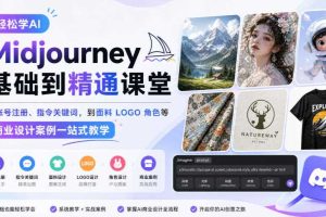 轻松学AI Midjourney基础到精通课堂,从账号注册、指令关键词,到面料LOGO角色等商业设计案例一站式教学