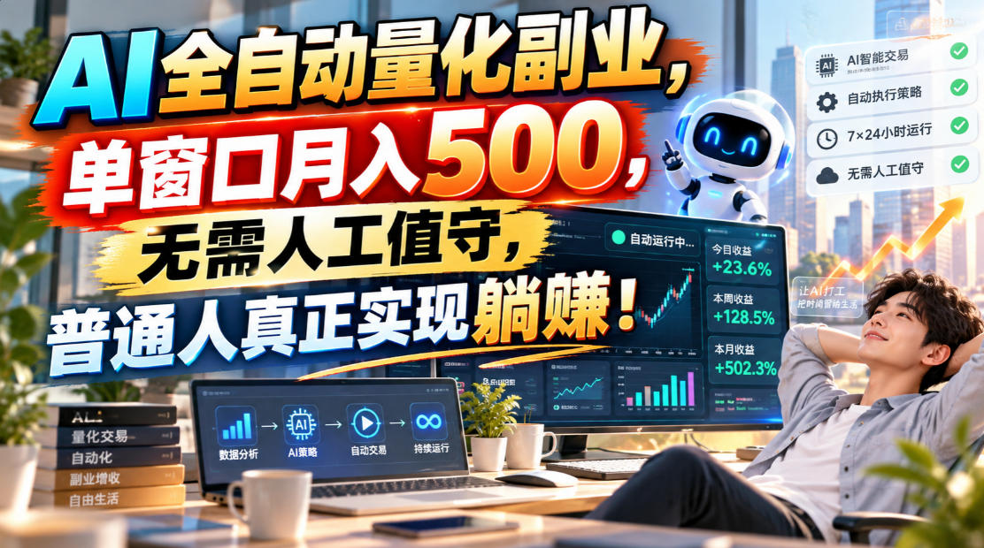 AI全自动量化副业，单窗口月入500，无需人工值守，普通人真正实现躺賺！【揭秘】