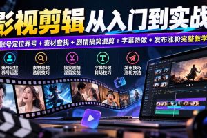 （20812期）影视剪辑从入门到实战：账号定位养号+素材查找+剧情搞笑混剪+字幕特效+发布涨粉完整教学