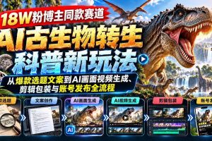 （20833期）18W粉博主同款赛道-AI古生物转生科普新玩法：从爆款选题文案到AI画面视频生成、剪辑包装与账号发布全流程