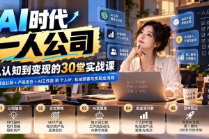 (20847期)【无水印】AI时代一人公司30堂实战课:从商业认知+产品定位+AI工作流到个人IP、私域获客与变现全流程